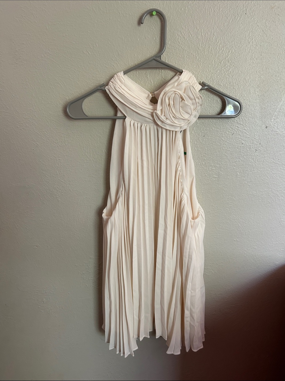 Anne Klein One-Shoulder Pleated Dress with Rosette in Cream